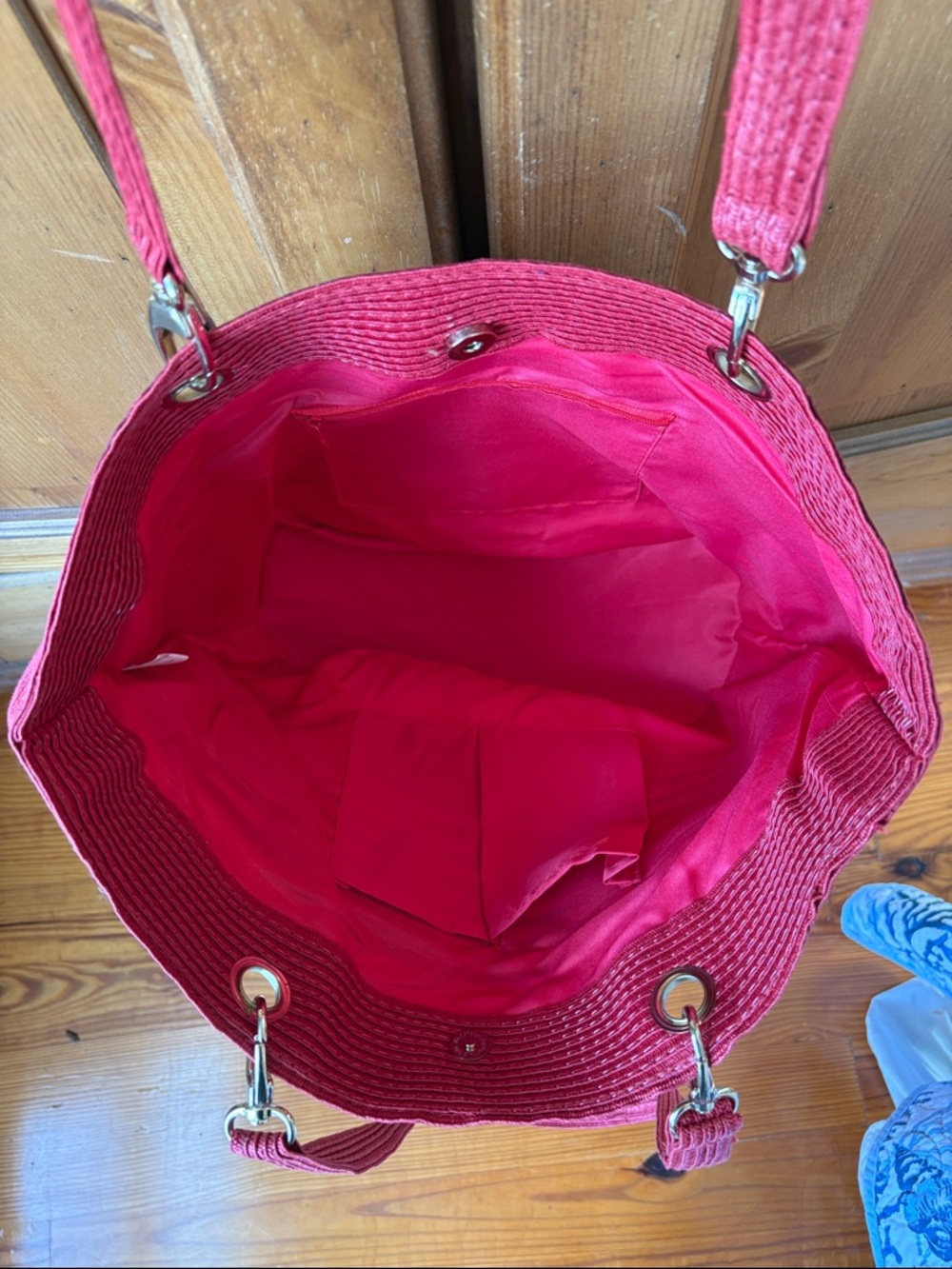 Striped Red & Navy Casual Women's Tote Bag - Picture 4 of 7